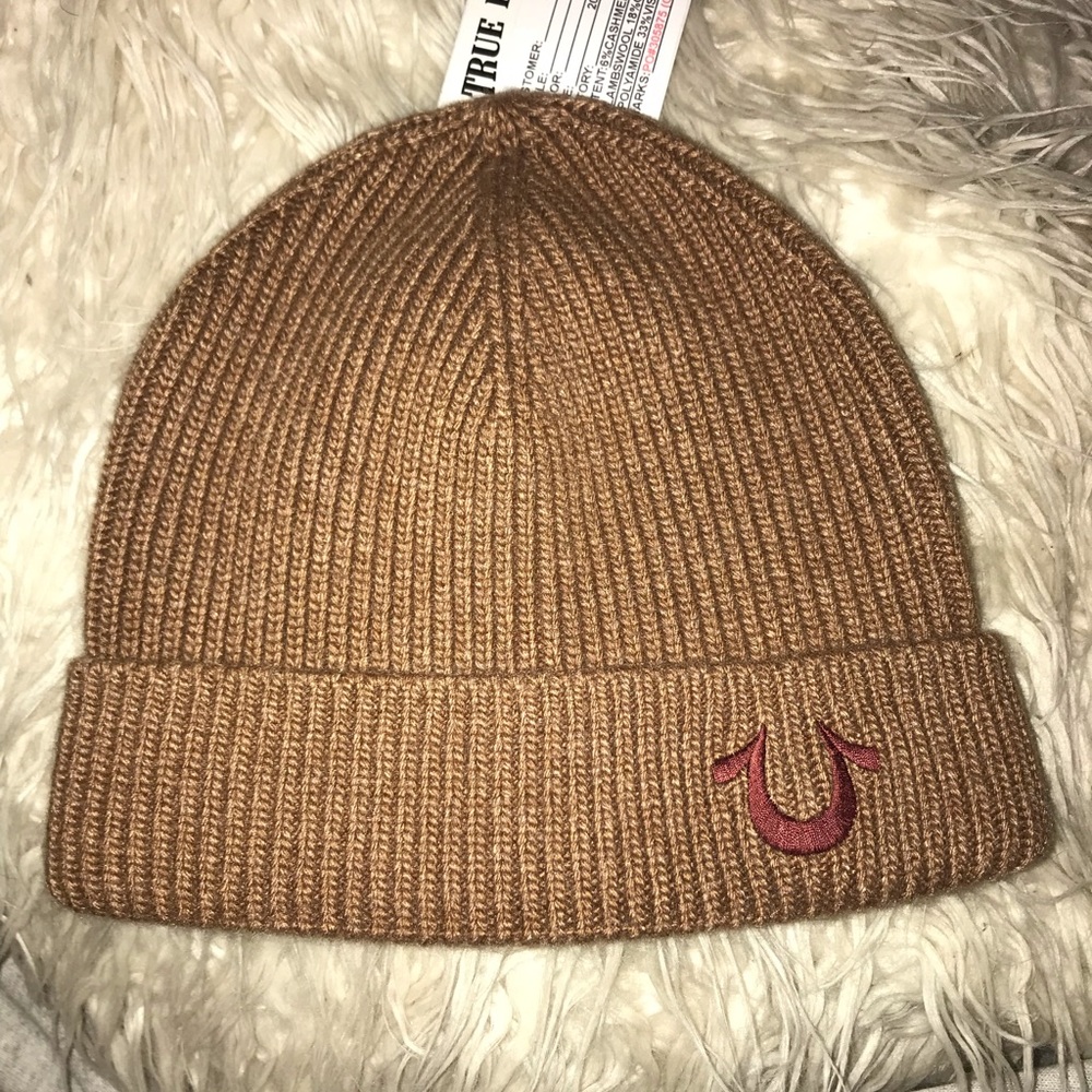 Brown woven true religion beanie